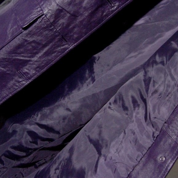 Roaman's Women's Purple Leather Long Button Jacket Sz 22W - Picture 6 of 8